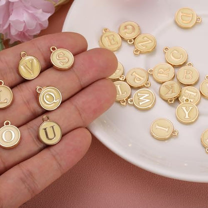 uxcell 52pcs Letter Charm, Enamel Letter Pendants, Alphabet l Pendants Double Sided Beads Charm for DIY Bracelet Necklace Pendants Earring Jewelry, Champagne Gold