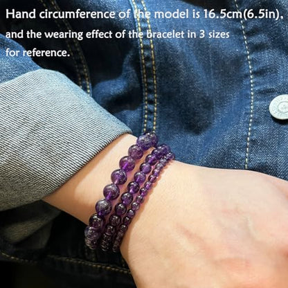 Natural Healing Gemstone Bracelet Handmade Yoga Stretch Elastic Bracelet Stress Relief Crystal Jewelry for Men and Women - color: Amethyst (Love Guardian), size: 4mm