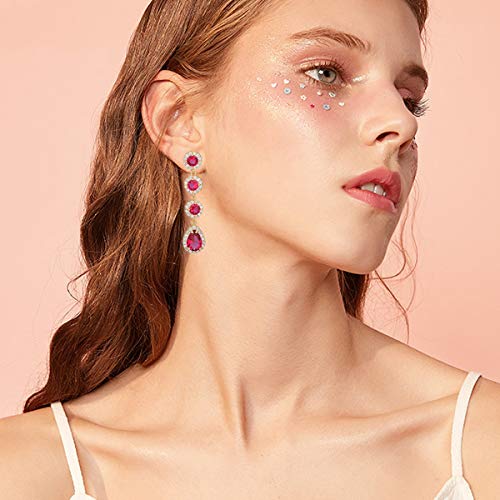 Women's Cubic Zirconia Bridal Earrings - Elegant Long Wedding Party Prom Earring for Bride Bridesmaids Crystal CZ Rhinestone Chandelier Statement Dangle Drop Earrings for girls - color: Red-gold