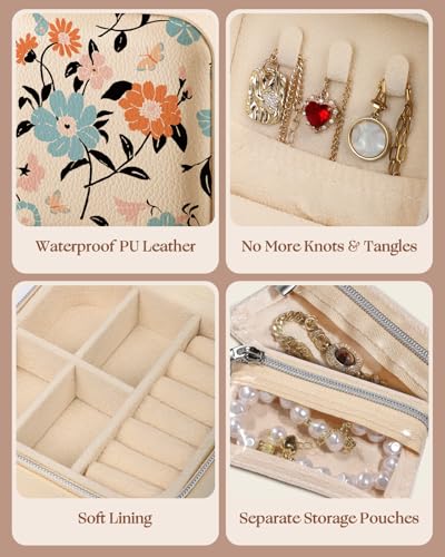Bistup Travel Jewelry Case - Small Jewelry Organizers and Storage Box for Women Girls Teens Cute Traveling Jewelry Holder with Mirror Little Tiny Compact Blue Floral Modern Unique Aesthetic Pretty - style: Blue Flower