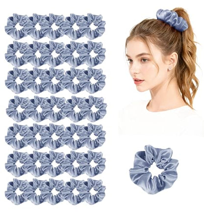 36Pack Womens Silk Scrunchies Satin Scrunchy Hairtie Hairbands Silky Hair Ties Elastics Hairs Bow Accessory Ponytail Holder - color: Dusty Blue