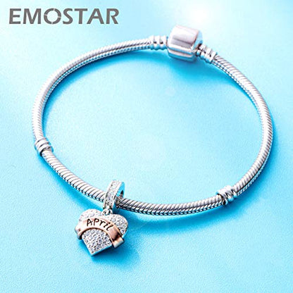 EMOSTAR Jan-Dec Birthstone Charms fits European Birthday Bracelet, Dangle 925 Sterling Silver Heart Shaped Pendant with 12 Months Birthstones, Gifts for Mom/Women - color: April Birthstone