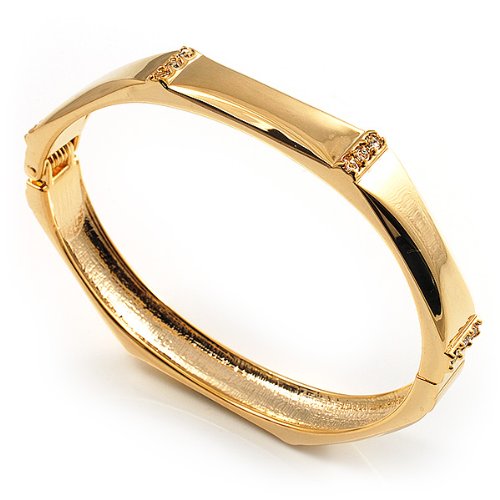 Avalaya Gold Tone Classic Crystal Hinged Bangle Bracelet