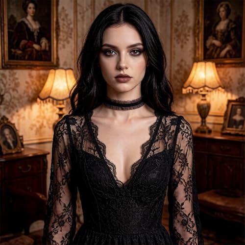 Goth Black Lace Choker Necklace for Women Gothic Vampire Necklace Halloween Victorian Dress Costume Accessories - color: Black3