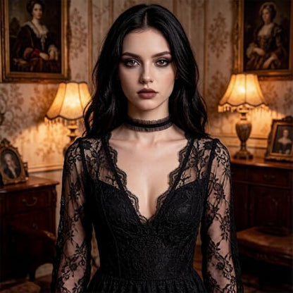 Goth Black Lace Choker Necklace for Women Gothic Vampire Necklace Halloween Victorian Dress Costume Accessories - color: Black3