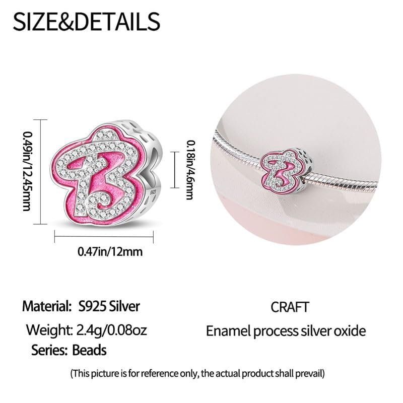 925 Sterling Silver Letter Charms Fits Pandora Bracelets Alphabet AZ Bead Charm for Bracelets Necklace with 5A Cubic Zirconia for Women Birthday Ceremony DIY Jewelry Gift - style: B
