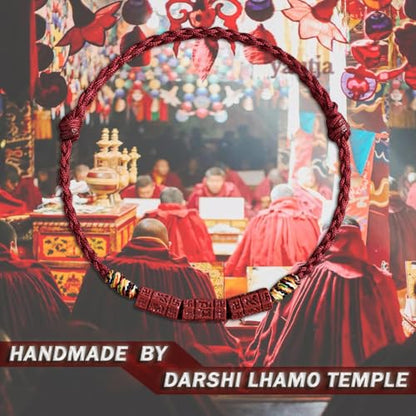 Yautja Tibetan Buddhist Red Buddha Spiritual Protection Red String Bracelet | Meditation Prayer Jewelry for Good Luck Health Wealth, Cinnabar Beads Exorcism Bracelet with Amulet Card, Handmade Adjustable - color: winered with talisman