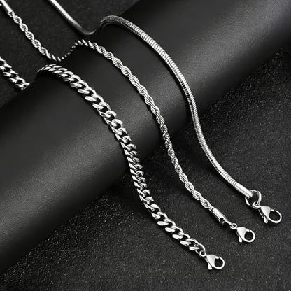 Mens Bracelet - Dainty Gold/Silver Chain Bracelet Stack 14K Gold Plated Silver Bracelets for Men Stainless Steel Adjustable Cross Charm Cuban Link Bracelet Snake Jewelry Set to Men Dad Birthday Day - color: S2, size: 8+2 inch