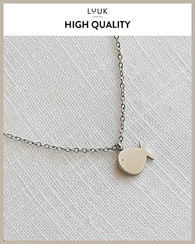 LUUK LIFESTYLE Stainless steel necklace with pendant and HAPPINESS card, 20” adjustable length, lucky charm, friendship chain, Valentine's Day gift, birthday, women's jewelry, silver, gold, rosegold - color: Silver, size: Whale