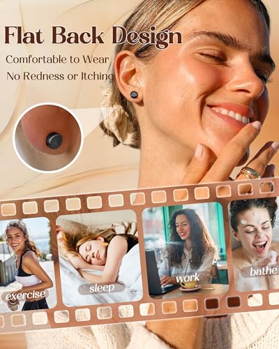 ORAZIO 6Pairs Hypoallergenic Flat Back Earrings 316L Stainless Steel Studs for Sensitive Ears, 3-8mm Cubic Zirconia, Stylish Jewelry for Women Men - Silver - color: Black Plated