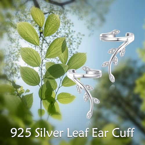 Celtic Knot/Celtic Knot/Bat/Filigree Viking Earrings 925 Sterling Silver Non Piercing Ear Cuff Earrings Cool Earring Cuff for Women Men - color: Leaf Ear Cuff