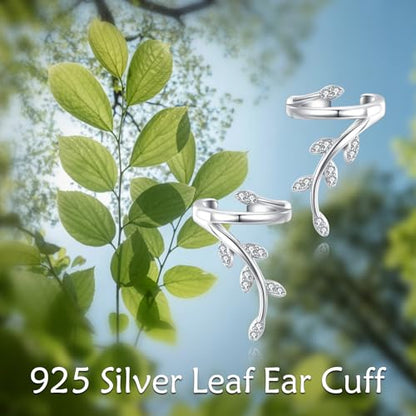 Celtic Knot/Celtic Knot/Bat/Filigree Viking Earrings 925 Sterling Silver Non Piercing Ear Cuff Earrings Cool Earring Cuff for Women Men - color: Leaf Ear Cuff
