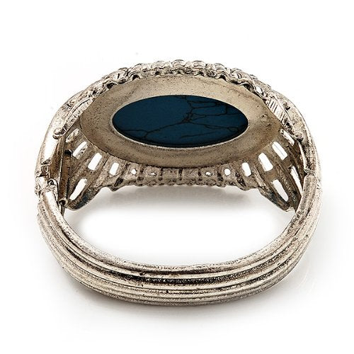 Avalaya Vintage Oval Shape Turquoise Stone, Crystal Hinged Bangle Bracelet