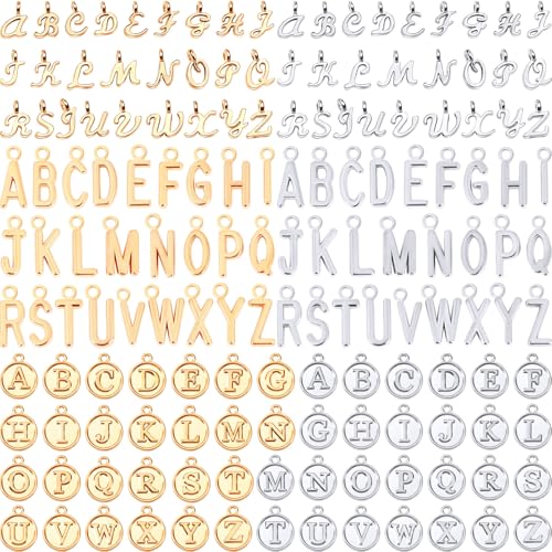 SANNIX Letter Charms, 156Pcs/6 Sets Alphabet ABC Letter Charms 3 Styles | Capital A-Z Charms, DIY Bracelet Necklace Pendants ,with 200Pcs Open Jump Rings for Jewelry Making, KC Gold & Antique Silver - color: KC Gold and Silver