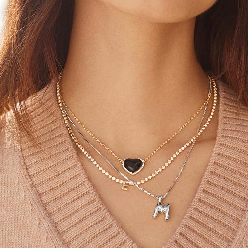 BaubleBar Gold-Plated Initial Necklace - Bubble or Signature Letter Pendant, 17-Inch Chain Necklace with Lobster Clasp, Fashion Jewelry, Perfect Personalized Gift for Women - color: B