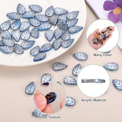 PATIKIL Leaf Beads, 50Pcs Crystal Translucent Czech Glass Beads for DIY Jewelry Making Bracelets Necklace, Plated Dark Blue - color: Plated Dark Blue