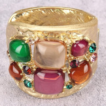 Gold Cuff Bracelet for Women Chunky Bracelet Statement Bracelet | Chunky Bangle Bracelets for Women Silver Beaded Open Bangle Stackable Stretch Bead Bracelet Boho Jewelry Gift for Wife Couple - style: Colorful Stone Bangles