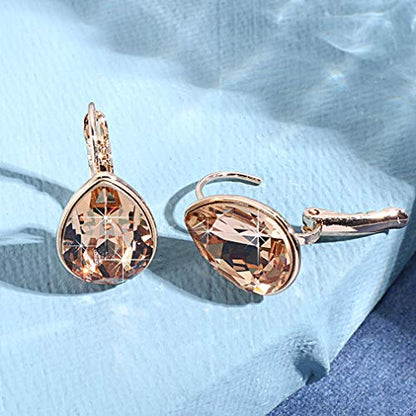 Austrian Crystal Teardrop Leverback Drop Earrings for Women | 14K Gold-Plated Finish, Sparkling Pear Stone, Smooth Bezel Frame, Secure Leverback Closure, Dainty Day-To-Evening Style - color: Light Topaz