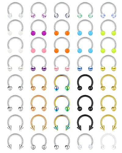 D.Bella 16G 18G 20G Horseshoe Septum Rings Surgical Steel Nose Piercing Jewelry Cartilage Helix Tragus Earring Hoop Eyebrow Lip Retainer for Women Men 6mm 8mm 10mm 12mm - color: 16G-10MM-40 Pcs