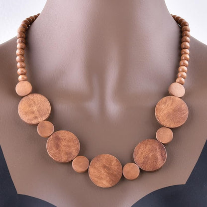 Todu Natural Wooden Beads Statement Necklace Handmade Boho African Tribal Choker Necklace Simple Hippie Vacation Jewelry for Unisex Men Women - color: 1