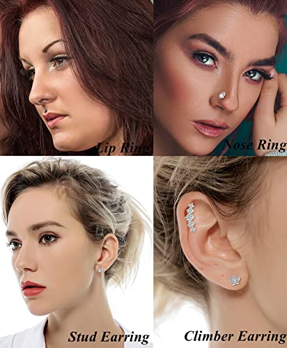 Tornito 9-30Pcs Cartilage CZ Stud Earrings Conch Forward Helix Tragus Daith Piercing Lip Rings Snake Heart Butterfly Jewelry for Women Men 16G Silver Gold Tone - color: C:Silver Tone(Snake)