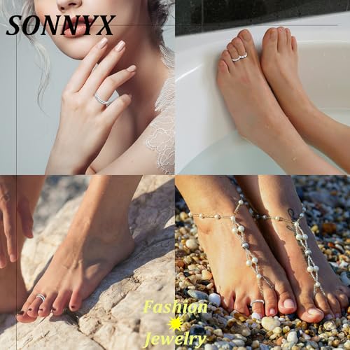 SONNYX 14K Gold Silver Toe Ring for Women | Non Tarnish Adjustable Simple Open Band Toe Rings Summer Beach Foot Jewelry for Women - color: Silver 2