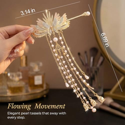 Asian Hair Accessories Golden Wings Hair Sticks Chinese Gold Chopsticks Pins for Women Japanese Hairpin Chop Stick Styling Hanfu Wedding Birthday Party Hair Accessory