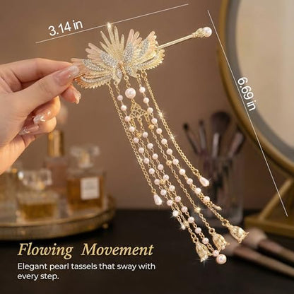 Asian Hair Accessories Golden Wings Hair Sticks Chinese Gold Chopsticks Pins for Women Japanese Hairpin Chop Stick Styling Hanfu Wedding Birthday Party Hair Accessory