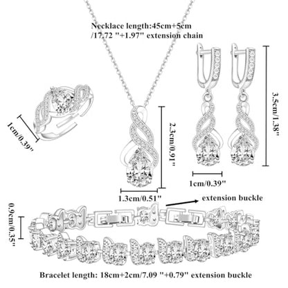 LMXXVJ Jewelry Set for Women,Teardrop Cubic Zirconia Necklace Earrings Adjustable Ring Bracelet Jewelry Set Formal Jewelry Gift - color: MHSD-White Gold-White