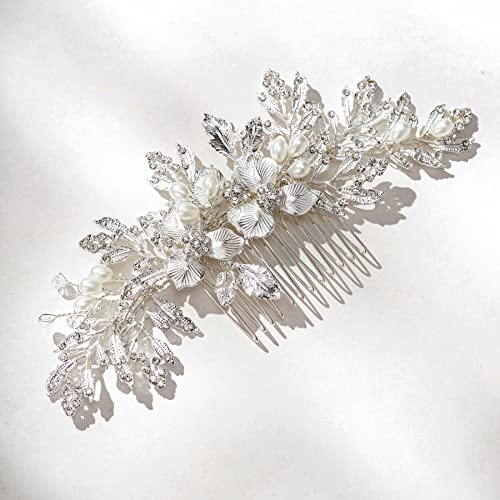 SWEETV Handmade Wedding Hair Comb Clip Rhinestone Bridal Hair Comb Piece, Hair Accessories for Brides Wedding, Silver - color: 2.Silver
