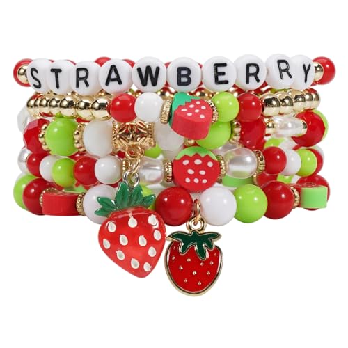 Twinfree Bohemian Cute Fruit Banana Cherry Strawberry Pineapple Mango Polymer Clay Beaded Stackable Stretch Bracelets - color: Color 12