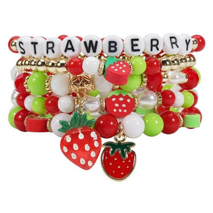 Twinfree Bohemian Cute Fruit Banana Cherry Strawberry Pineapple Mango Polymer Clay Beaded Stackable Stretch Bracelets - color: Color 12