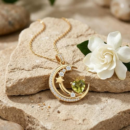 Midari 18K Gold Moon Star Necklace Moon Star Pendant Necklace with 12 Months Birthstones Moons Jewelry Gifts for Women Mom Her - color: 08-August
