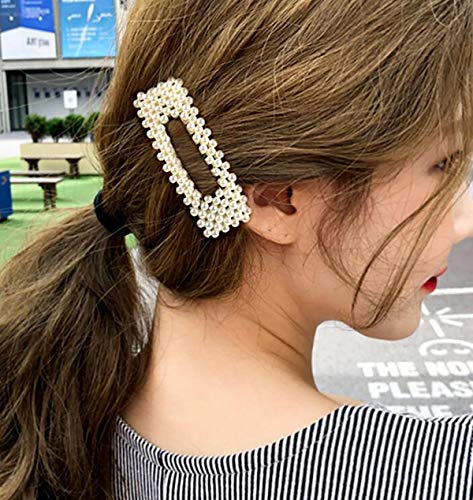 Fodattm 2PCS Sweet Imitation Pearl Hair Clips Hairpin Simple Fashion Alloy BB Hairgrip Hair Accessories for Women (Rectangle, Gold)