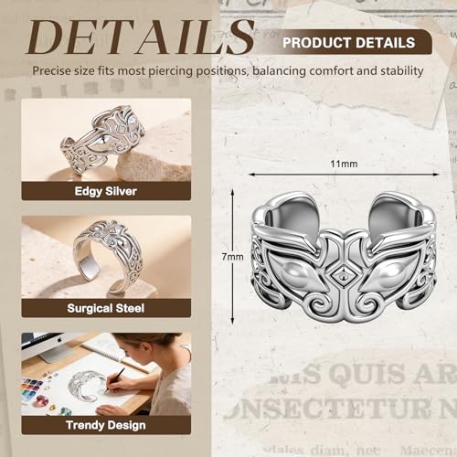 Gothic Stainless Steel Ear Cuffs Non Piercing Cartilage Clip On | Punk Emo Y2k Alt Goth Style,Men Women,Silver Fake Earring,Hypoallergenic Adjustable,Jewelry Gift,Edgy design - color: K6-Edgy Design Silver 2
