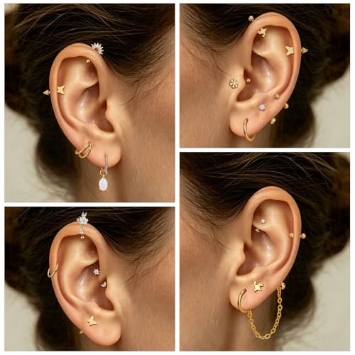 Xpircn Rook Daith Eyebrow Piercing Jewelry 16G Stainless Surgical Steel Curved Barbell Eyebrow Rings Vertical Labret Lip Piercing Jewelry Rook Daith Earrings for Women Men
