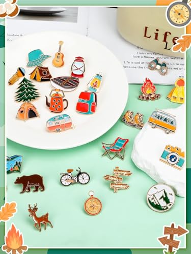 JUNEBRUSHS 28 pcs Camping Enamel Funny Outdoors Adventure Brooch Pins Lapel Pins for Camping Adventure Birthday Party Decorations Gift Supplies Clothes Backpacks Decor Accessories - style: Camping Style