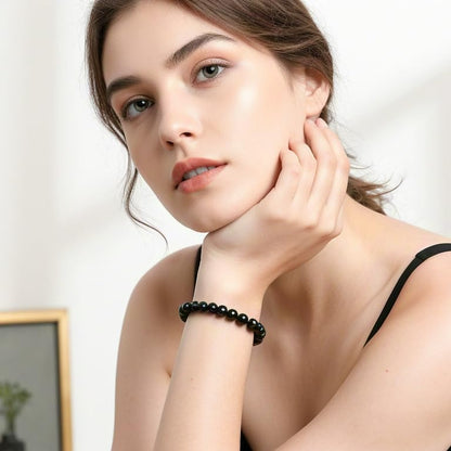 Carnelian Bracelet - Stone of Luck,Stretch Natural Stone Crystal Beads Jewelry Gifts for Women Men Unisex - color: Black Onyx-Positive Energy, size: 8mm