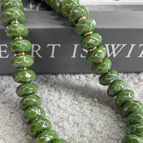 Colorful Chunky Acrylic Beaded Choker Necklaces for Women | Multicolor Faceted Beads, Sturdy Metal Chain, Adjustable Detachable, Lightweight, Summer Boho, Sparkly Statement Jewelry Gift - color: Dark Green