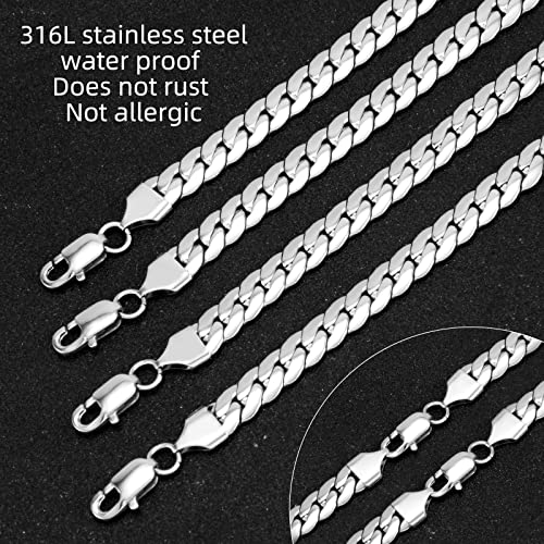CaptainSteeL Cuban Bracelet for Men Stainless Steel Chain Link Bracelet | 8mm Width,7/7.5/8/9 Inch Length, Silver/18K Gold Plated,Men Bracelet,Waterproof Bracelet,Bithday ,Christmas gift - color: Dense Chain SteeL, size: 7in
