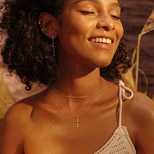 Fettero Cross Necklace for Women Faith Pendant 14K Plated Dainty Chain Necklaes Minimalist Simple Tiny God Lords Prayer Religious Jewelry - style: Drop Cross