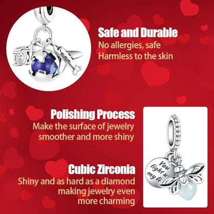 10 Pack Silver Bead Charms Compatible with Charms Bracelet Necklace, Silver Charms for Bracelets for Women, the Pendant Dangle Beads with Cubic Zirconias Are the Perfect Jewelry Gift for Women, Ideal for Christmas, Birthdays, Mother's Day, and Valentine's
