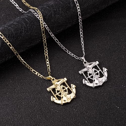 14K White Gold Plated Anchor Jesus Crucifix Cross Pendant Necklace for Women Men Saint Patron Pendant Religious Jewelry - color: gold