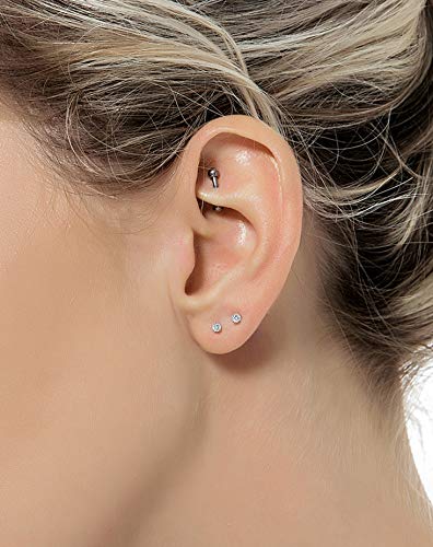 Tornito 10 Pairs Tiny Cartilage Stud Earrings Stainless Steel Small Round CZ Ball Barbell Stud Earrings Tragus Piercing Earring Set for Men Women Screw Flat Back 20G - style: A:10 Pairs,CZ