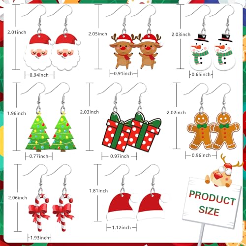 8 Pairs Christmas Acrylic Earrings for Women Xmas Dangle Jewelry | Santa Claus Tree Snowman Dangle Earrings, Christmas Holiday Jewelry Gifts Party Accessories, Lightweight Acrylic, Double Side - style: Christmas