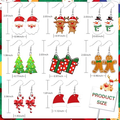 8 Pairs Christmas Acrylic Earrings for Women Xmas Dangle Jewelry | Santa Claus Tree Snowman Dangle Earrings, Christmas Holiday Jewelry Gifts Party Accessories, Lightweight Acrylic, Double Side - style: Christmas