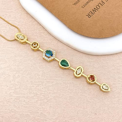 18K Gold Plated Seven Chakra Necklace for Women, Dainty Y Necklace Lariat Drop Pendant, Crystal Healing Yoga Jewelry Gifts - color: gold 02