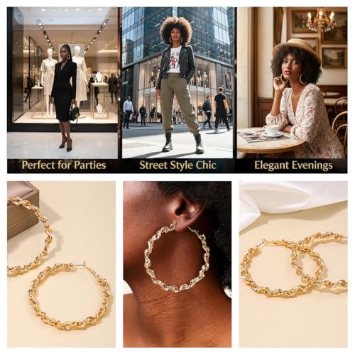 Large Hoop Earrings for Women Trendy, Dainty 70mm Gold/Silver Plated Huggie Hoops Hypoallergenic Post Fashion Statement Jewelry - style: Gold