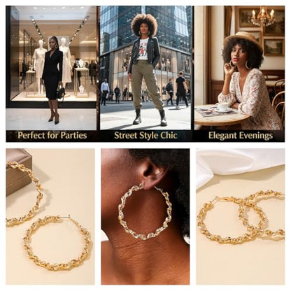 Large Hoop Earrings for Women Trendy, Dainty 70mm Gold/Silver Plated Huggie Hoops Hypoallergenic Post Fashion Statement Jewelry - style: Gold