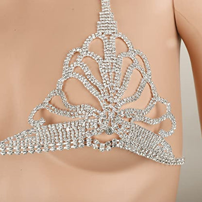 Sparkle Full Rhinestone Sexy Bra Chain Body Chain Set Crystal Beach Luxury Jewelry for Women - color: Silver
